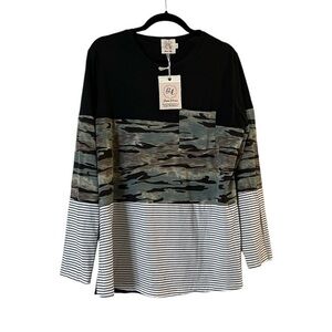 NWT! Grace & Emma mixed print camo stripes & solid long sleeve t-shirt tee